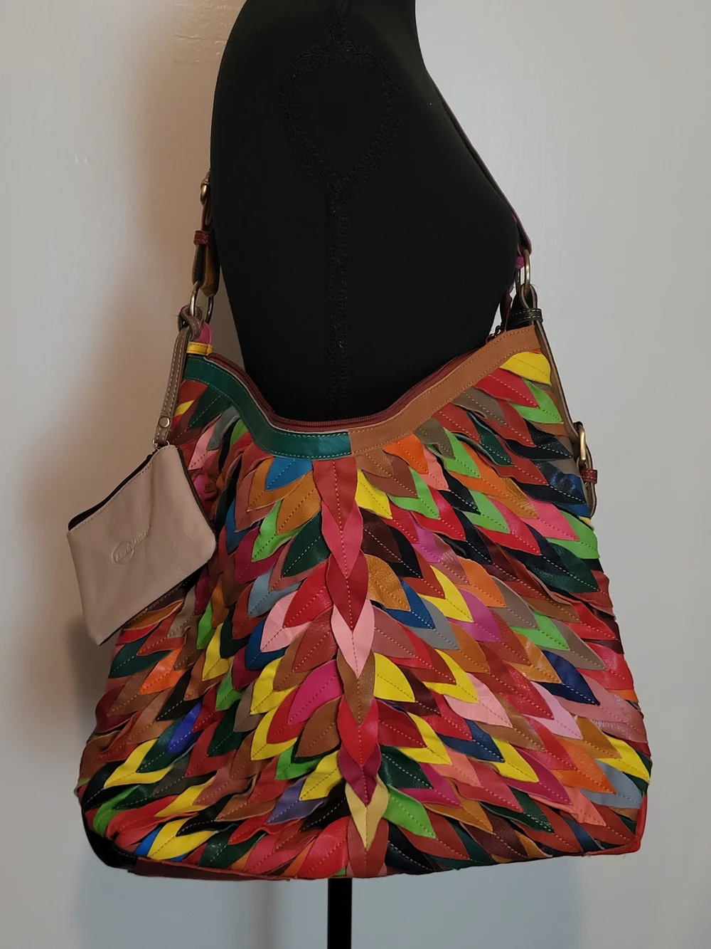 AmeriLeather Large Multicolor Patchwork Genuine Leather Hobo Shoulder Bag Boho